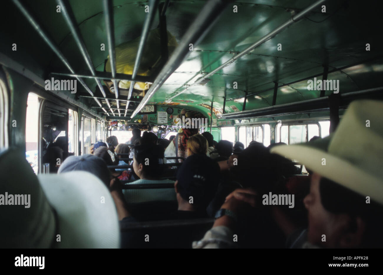 Inside a local bus in Huehuetenango Guatemala Stock Photo