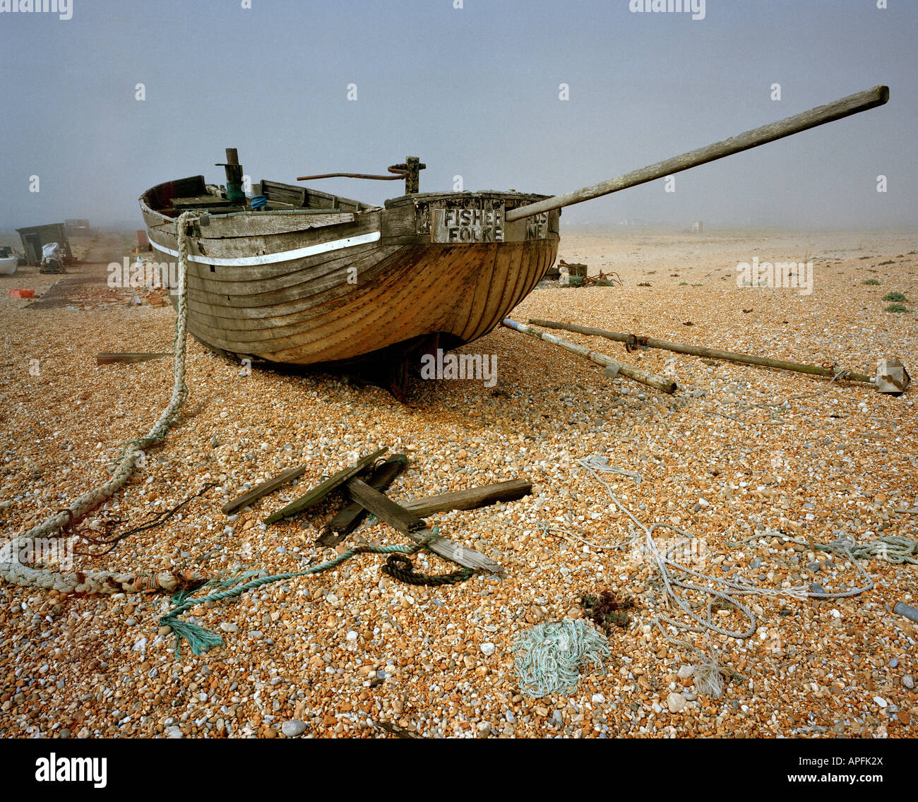 Abandoned fishing boat on Dungeness beach Kent Stock Photo - Alamy