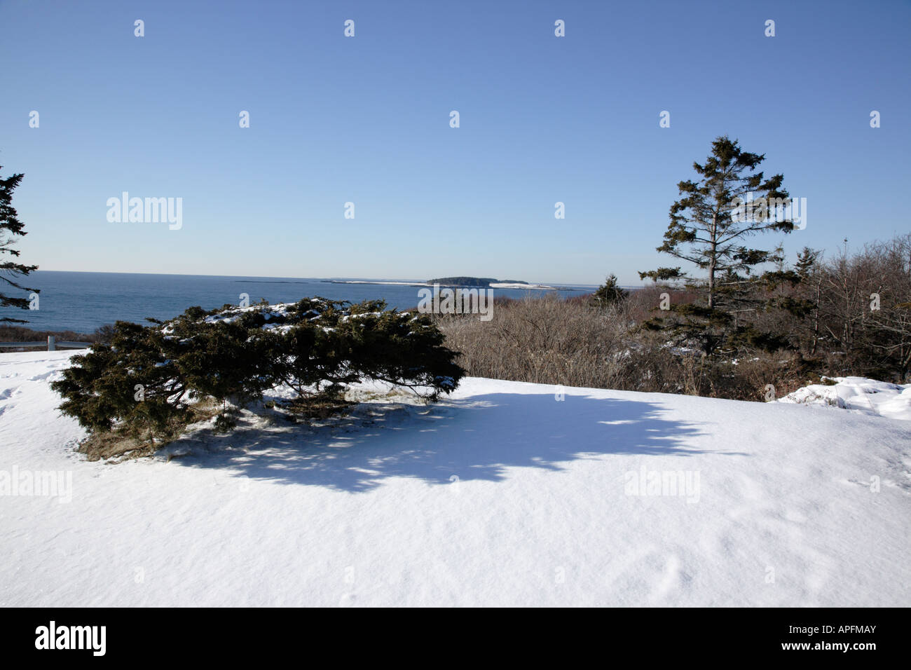 Twin Lights State Park during the winter months Located in Cape Elizabeth Maine USA Stock Photo
