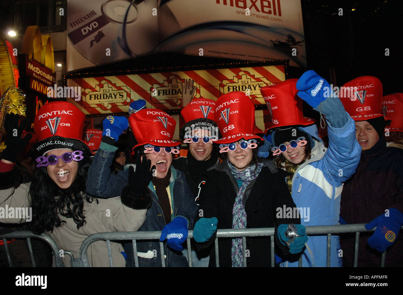 Celebrants in Times Square on New Year s Eve say goodbye to 2007 and welcome 2008 Stock Photo