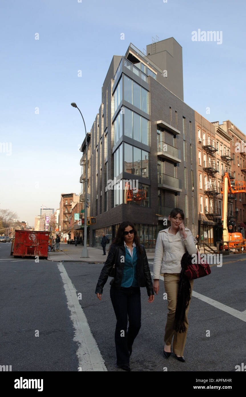 One Seventh Ave South a triangle shaped glass windowed condiminium in Greenwich Village in NYC Stock Photo