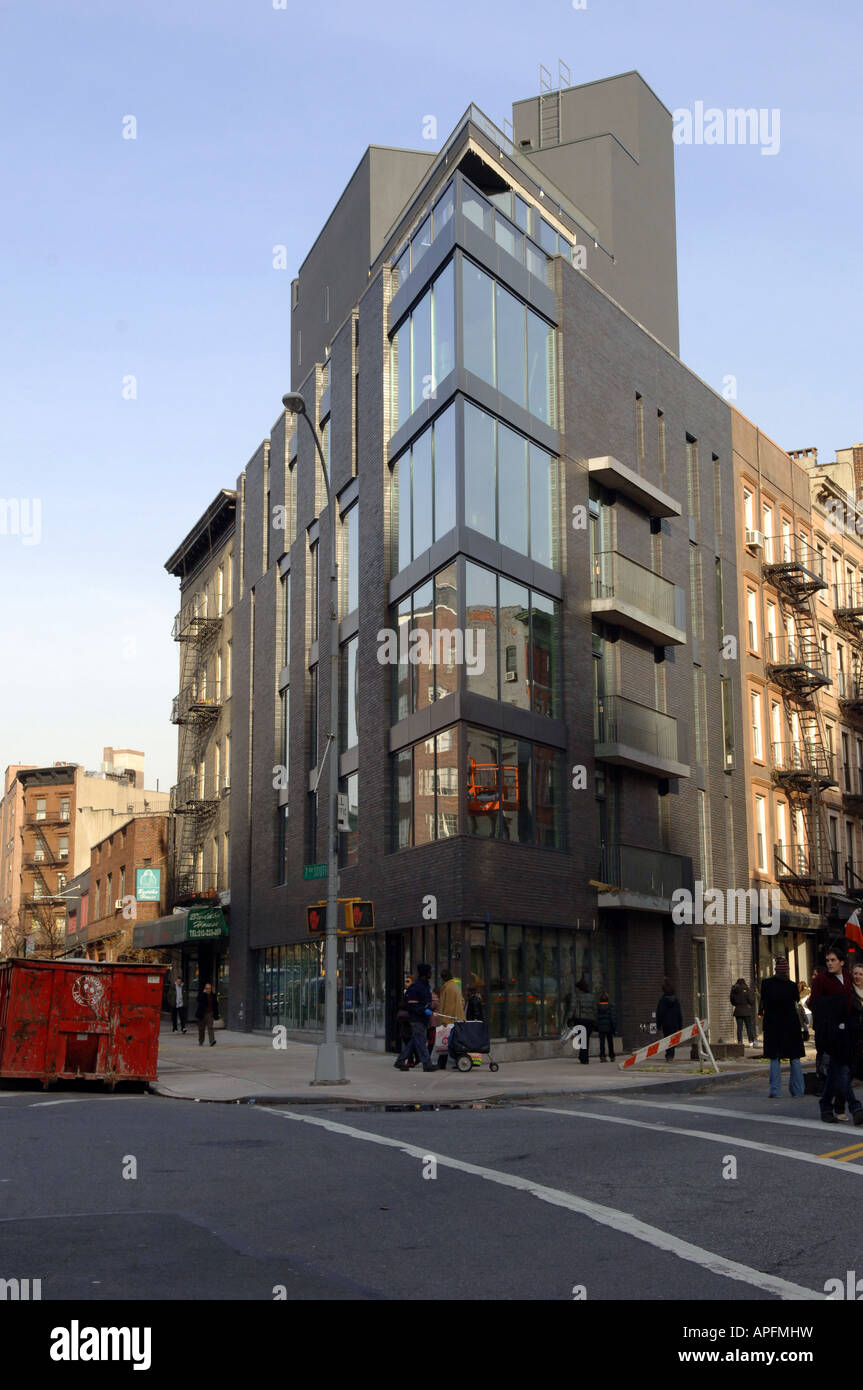 One Seventh Ave South a triangle shaped glass windowed condiminium in Greenwich Village in NYC Stock Photo