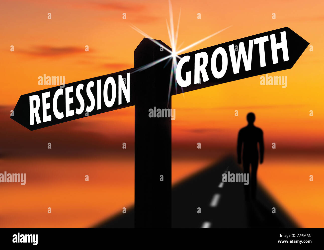 recession growth financial road sign Stock Photo