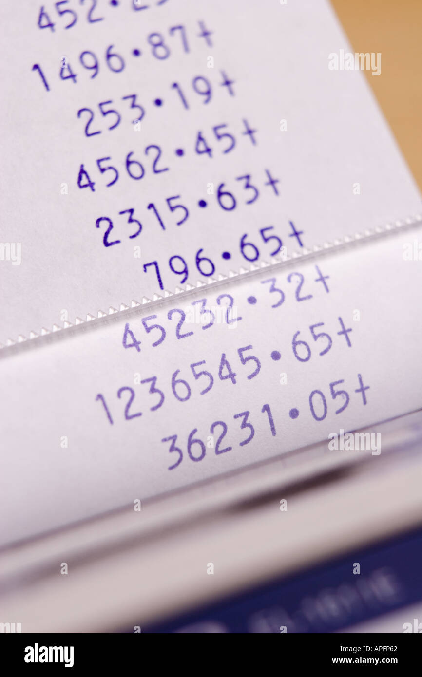 Electronic Calculator Printout Stock Photo Alamy