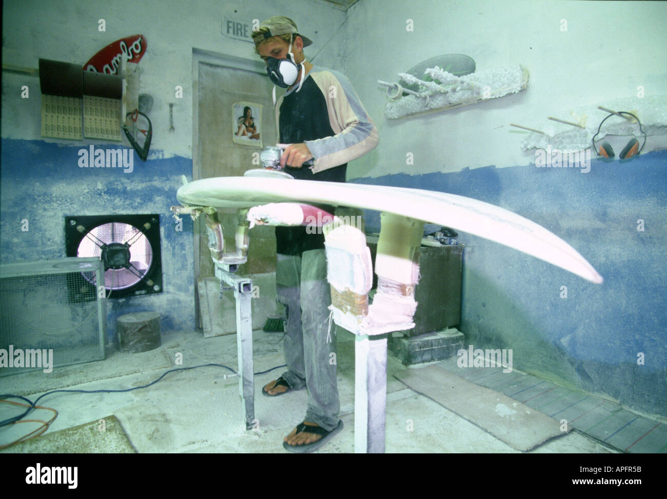 Surfboard shaping room, sanding Stock Photo Alamy