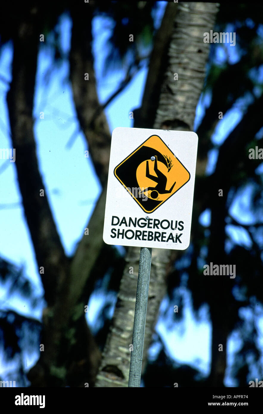 Warning sign of danger on beach, Hawaii, USA Stock Photo Alamy