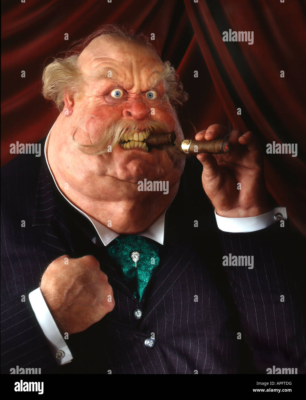 Character Rich Man is so angry he has broken his Cigar ! Stock Photo