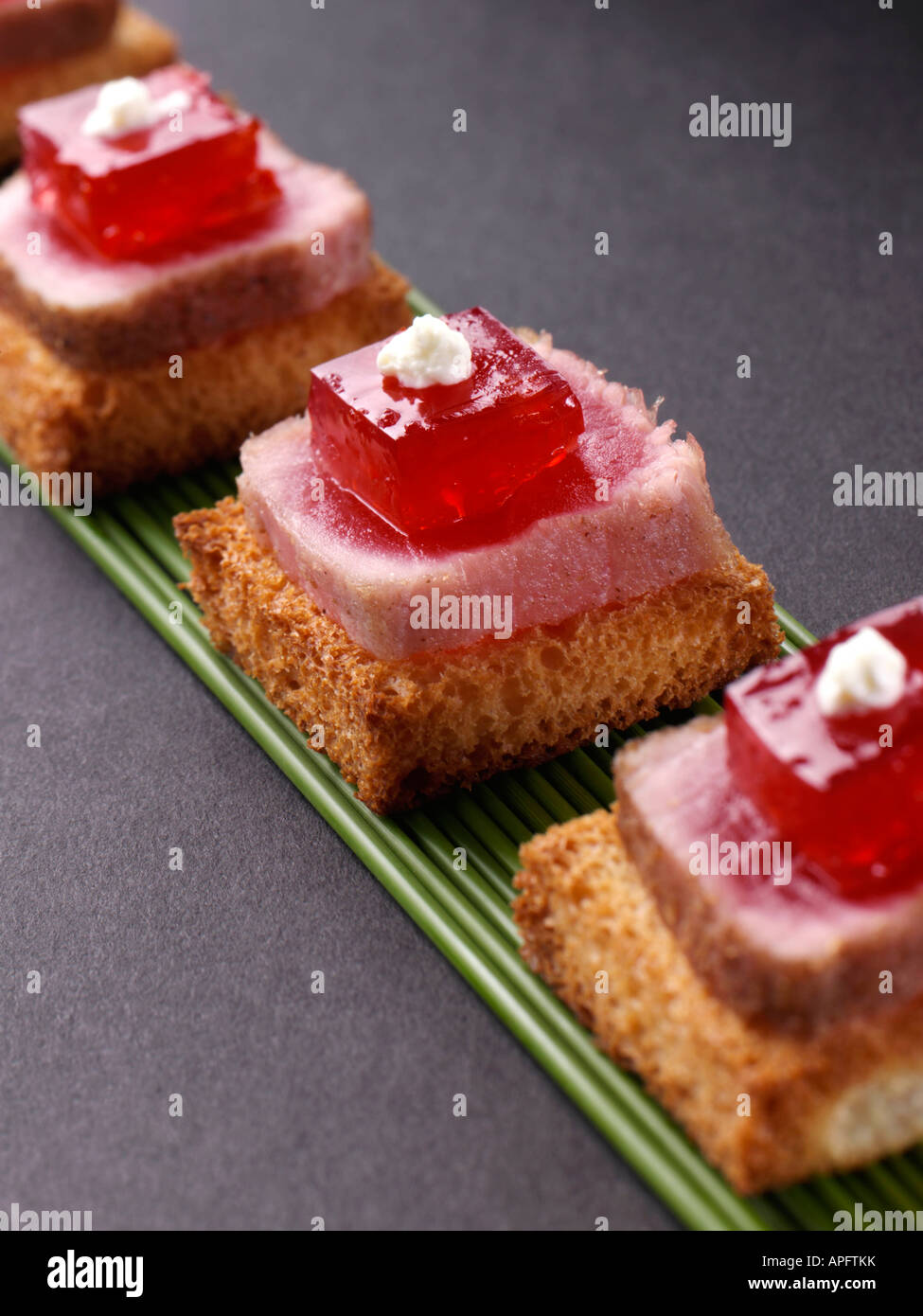 Tuna chilli jelly canapes gourmet editorial food Stock Photo Alamy