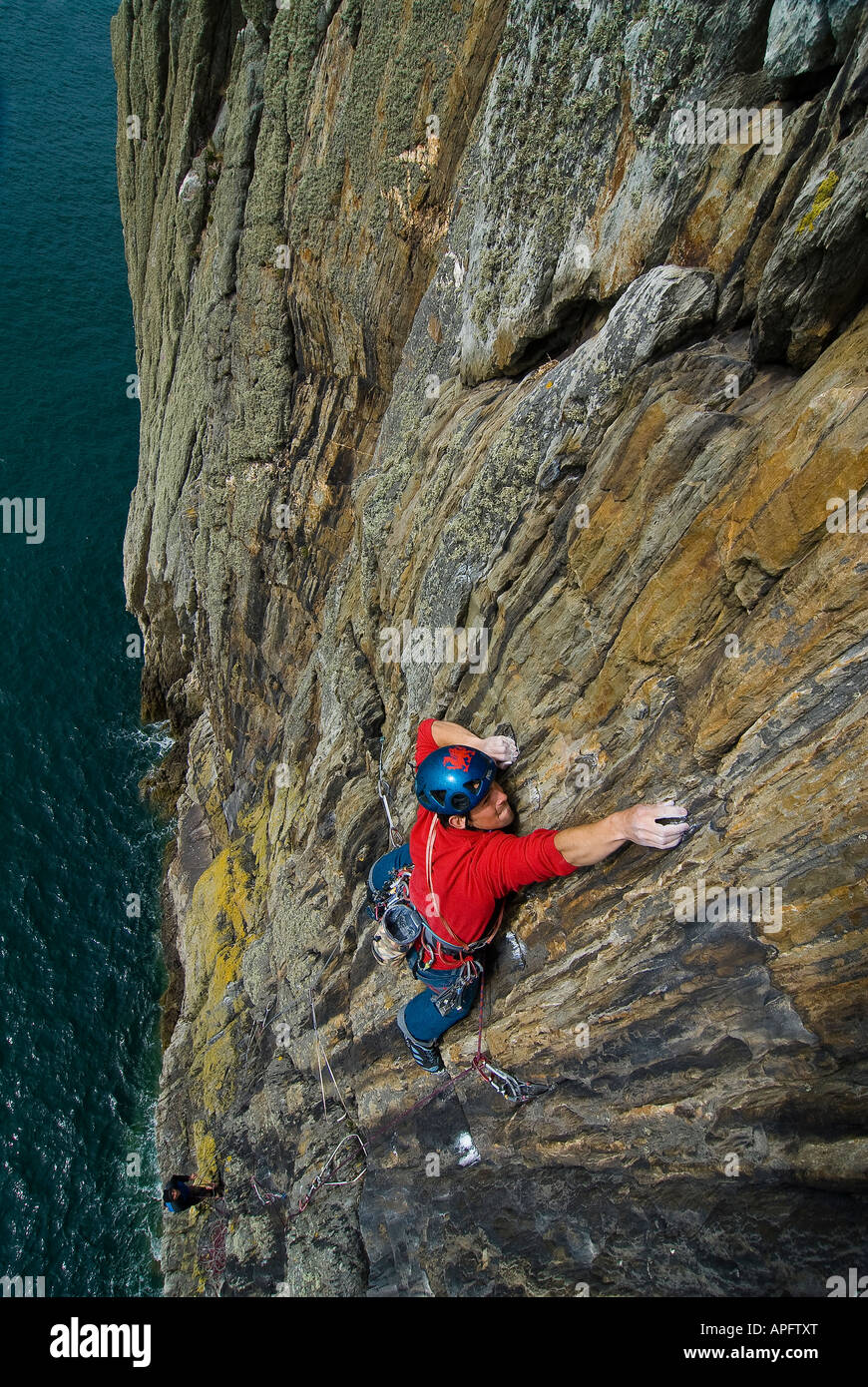 climber on the sea Cliffs of gogarth  wales Stock Photo