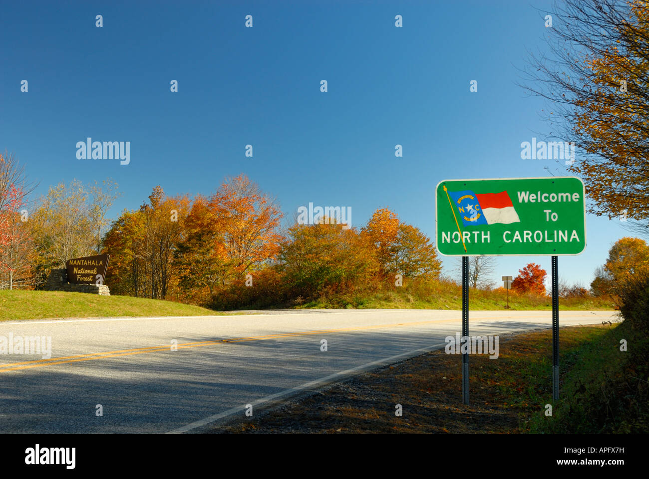 Tennessee and North Carolina Border on Cherohala Skyway, USA. Cherokee and Nantahala National