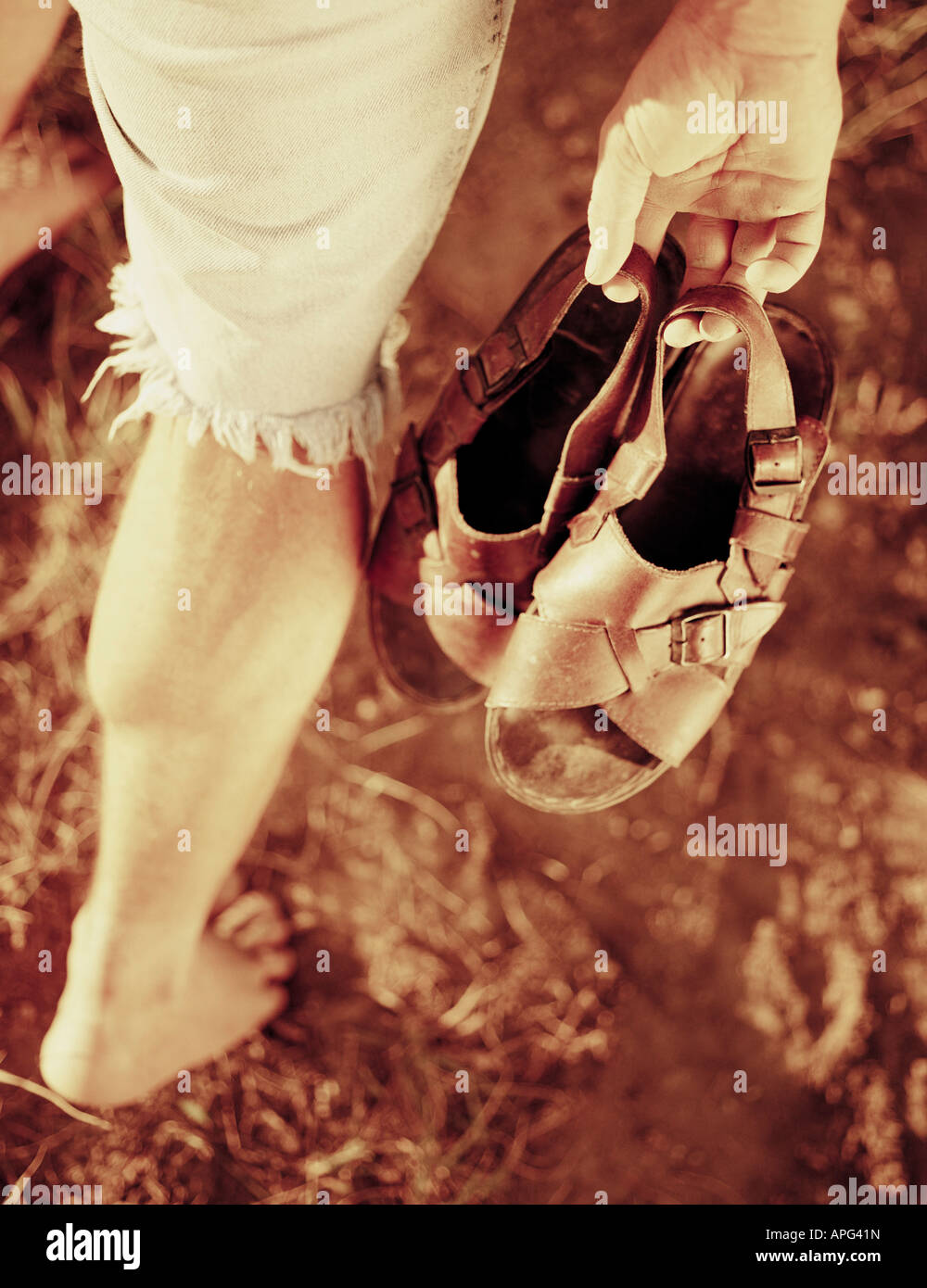 Walking barefoot Stock Photo