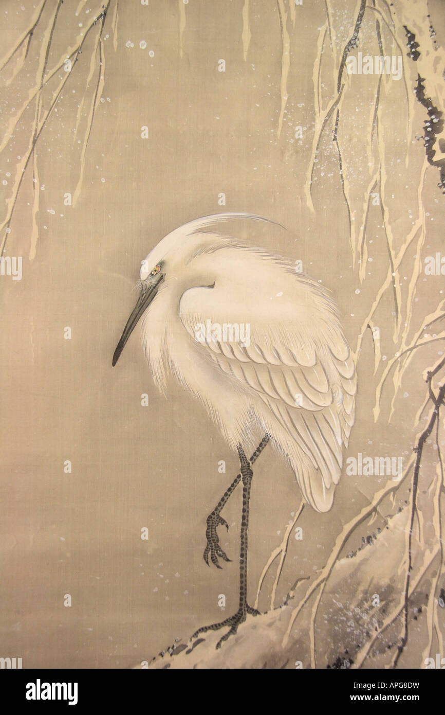 Egret on a willow tree in the snow, Kaisen- British Museum Stock Photo