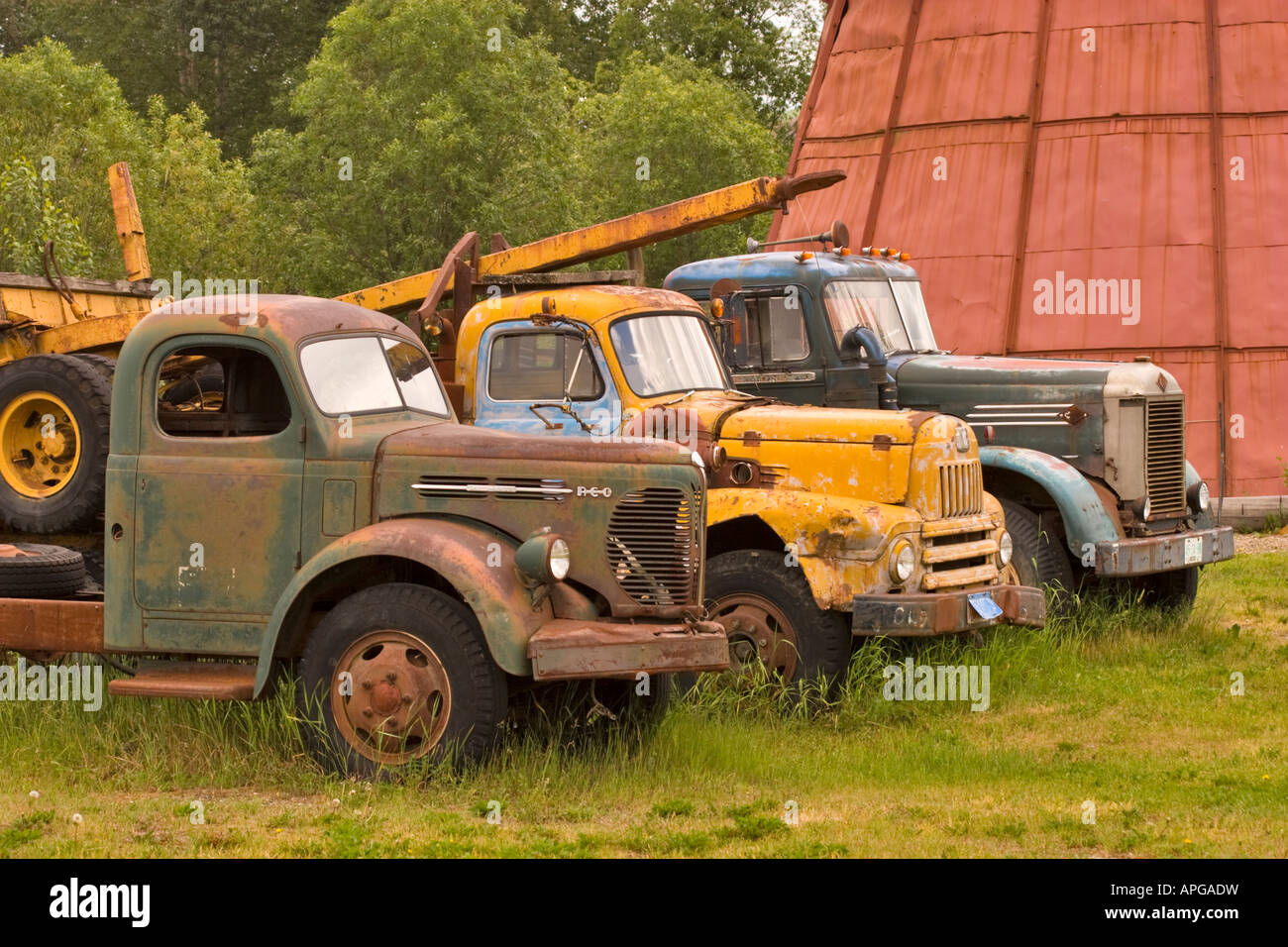 Old trucks at an outdoor museum Stock Photo