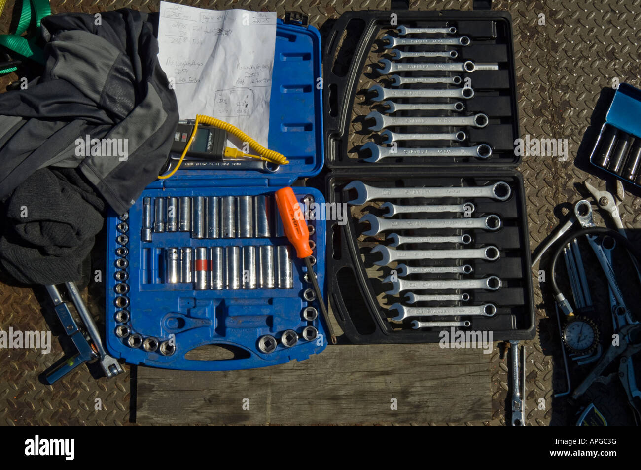 Socket wrenches and box wrenches in storage boxes Stock Photo Alamy
