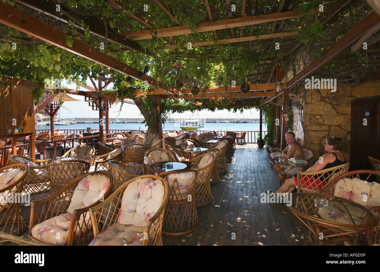 Harbourfront Cafe Bar, Hersonissos, North Coast, Crete, Greece Stock ...