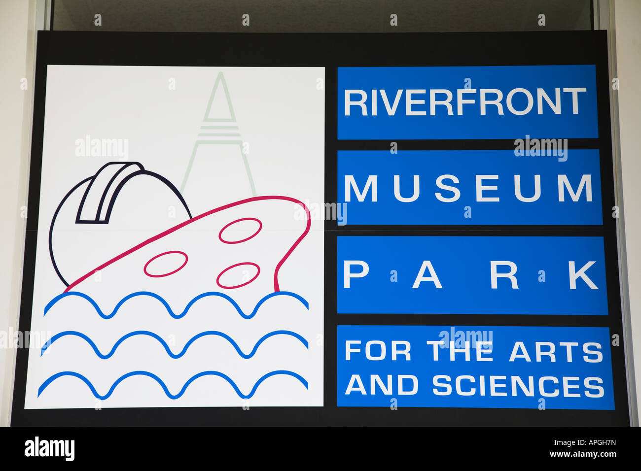 ILLINOIS Rockford Sign for Riverfront Museum Park for the arts and sciences Stock Photo