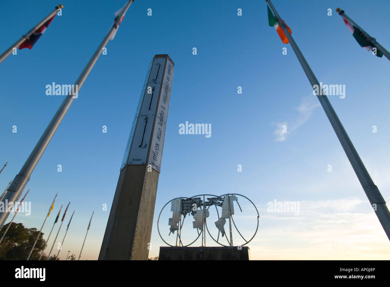 ILLINOIS Rockford Keeling Puri Peace Plaza peace pole Harmony Atlas several languages May Peace