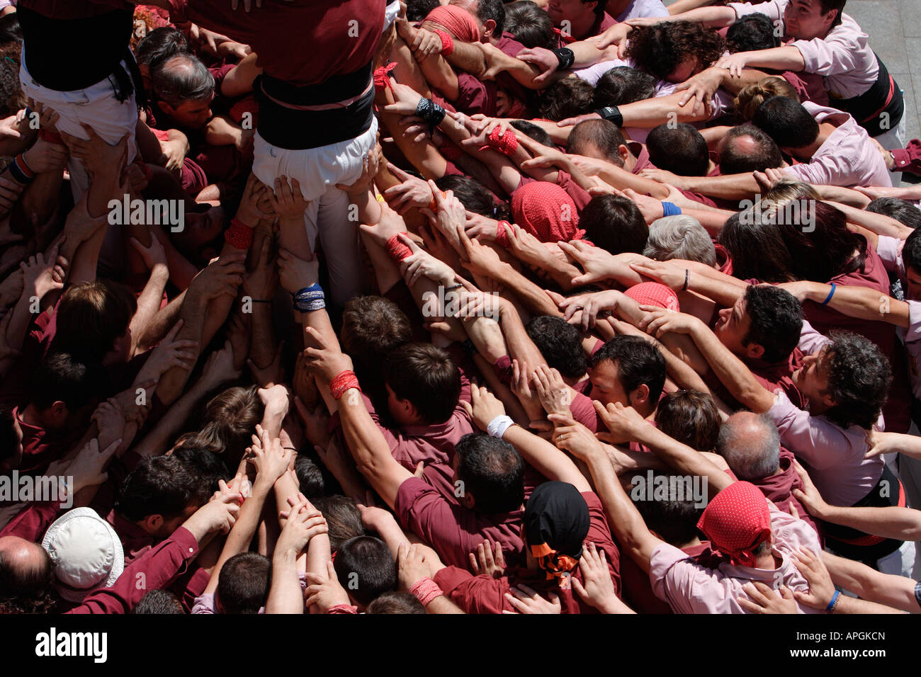 People building a human tower in Catalonia Stock Photo