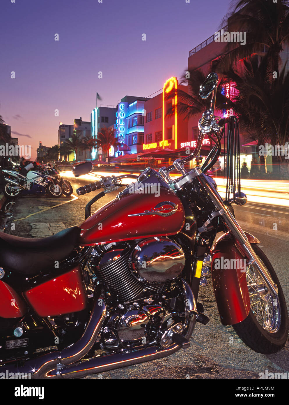 Motorbike, Ocean Drive, South Beach, Miami, Florida, USA Stock Photo