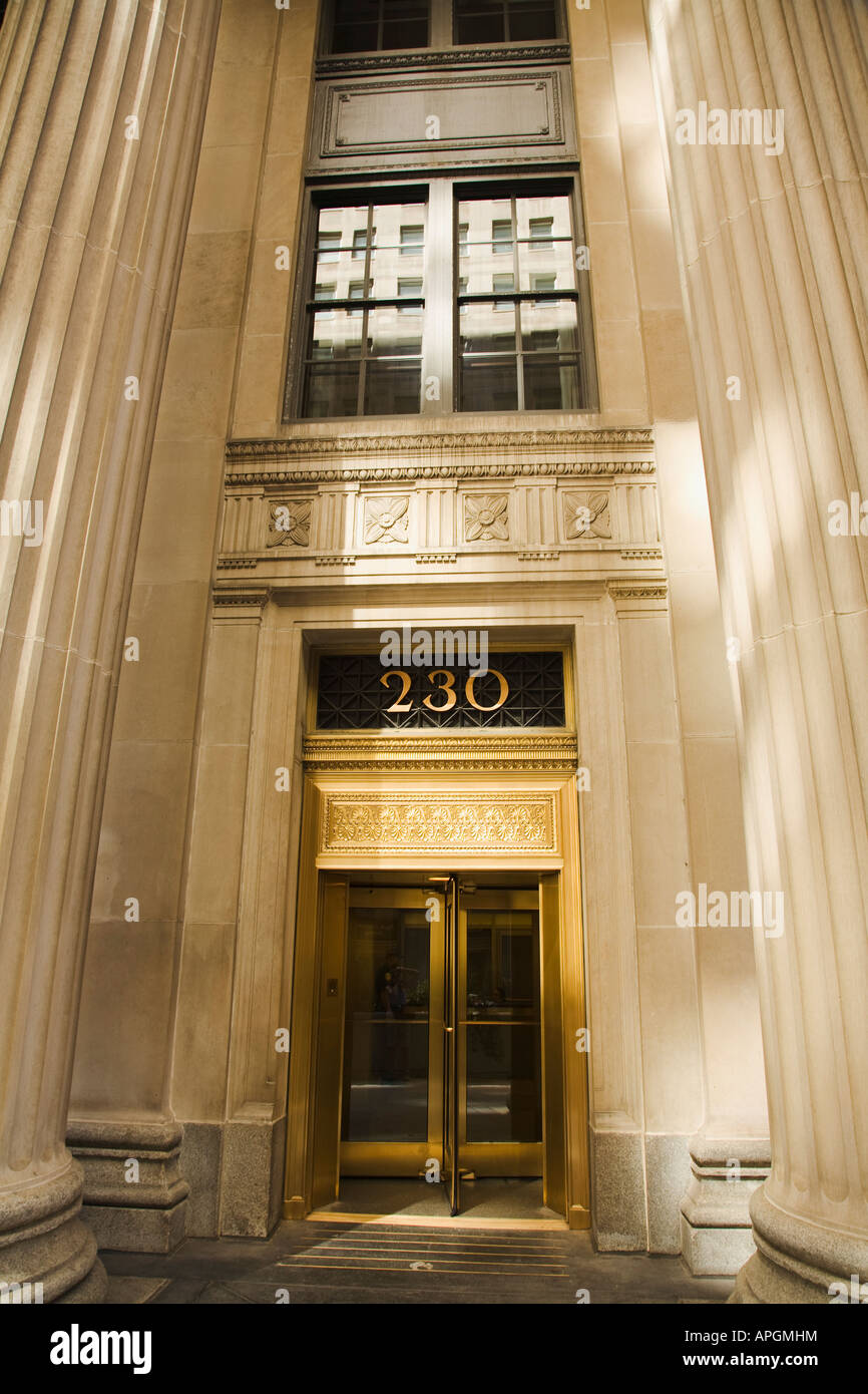 ILLINOIS Chicago Light and shadows on columns of Federal Reserve Bank building entrance door Stock Photo