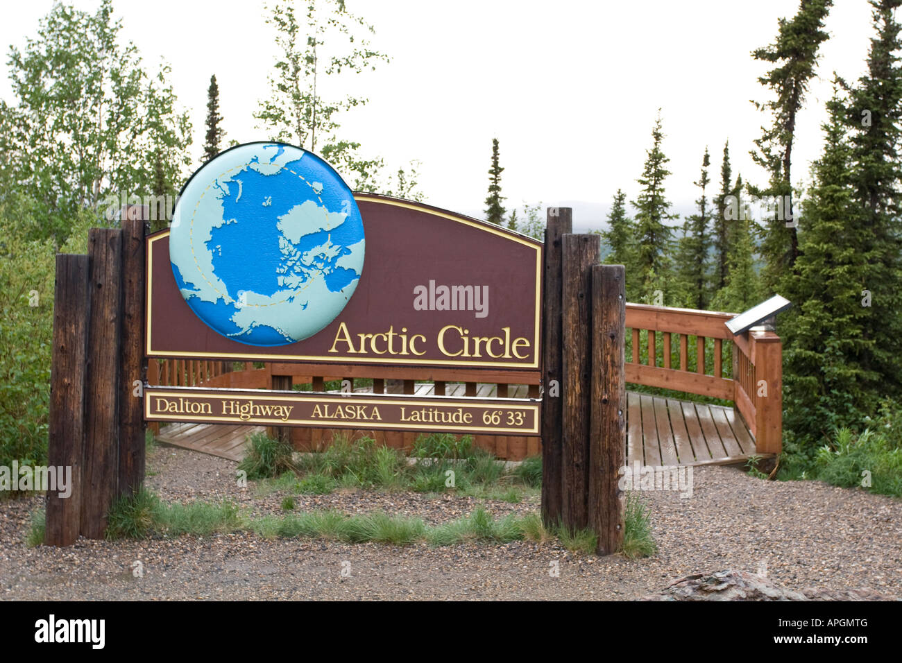 alaska arctic circle sign at rest area on dalton highway Stock Photo