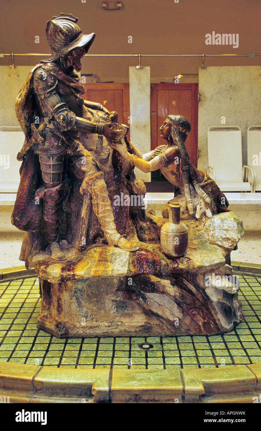 Spanish explorer and conquistador Hernando de Soto statue at Fordyce Bathhouse in Hot Springs Arkansas USA Stock Photo