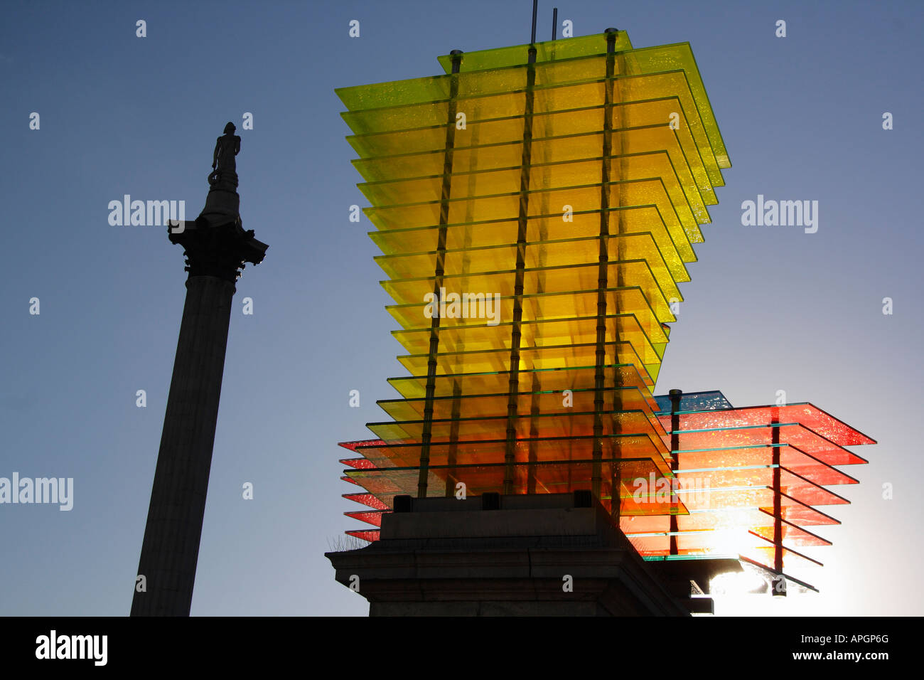 Nelson's Column and modern sculpture in Trafalgar Square 2 Stock Photo