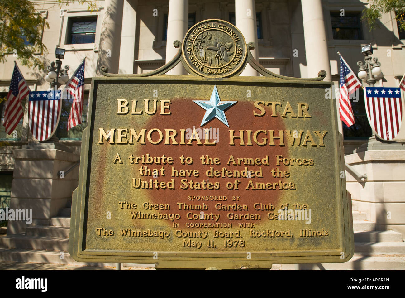 ILLINOIS Rockford Blue Star Memorial highway sign Veterans Memorial