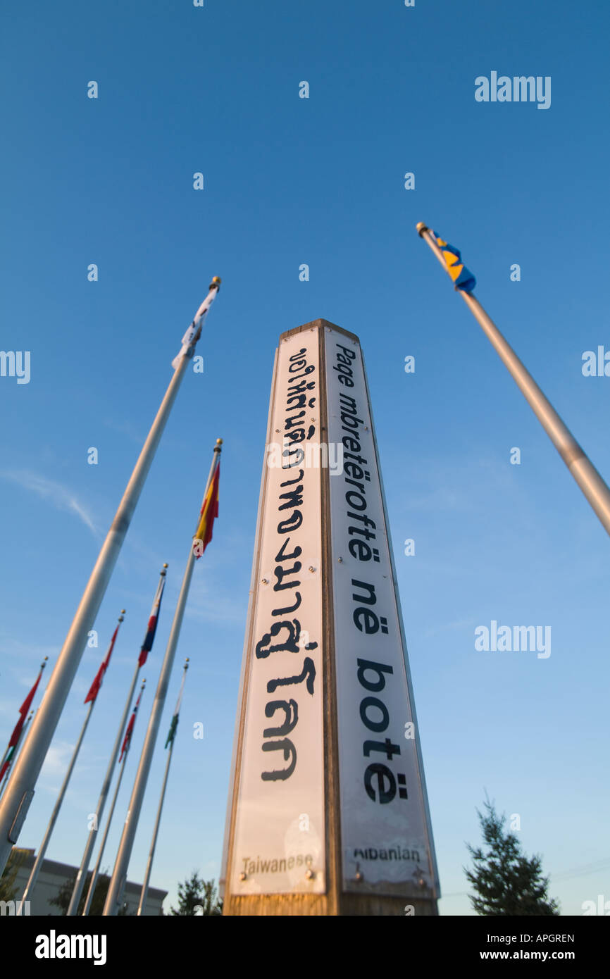 ILLINOIS Rockford Keeling Puri Peace Plaza peace pole several languages May Peace on Earth
