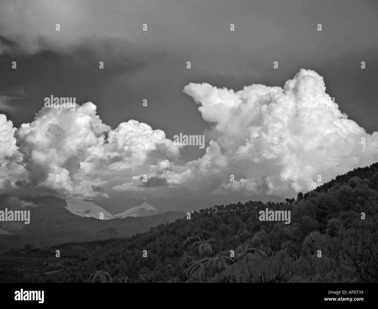 View over the Himalayan foothills and mountains from Nagarkot Kathmandu valley Nepal Stock Photo