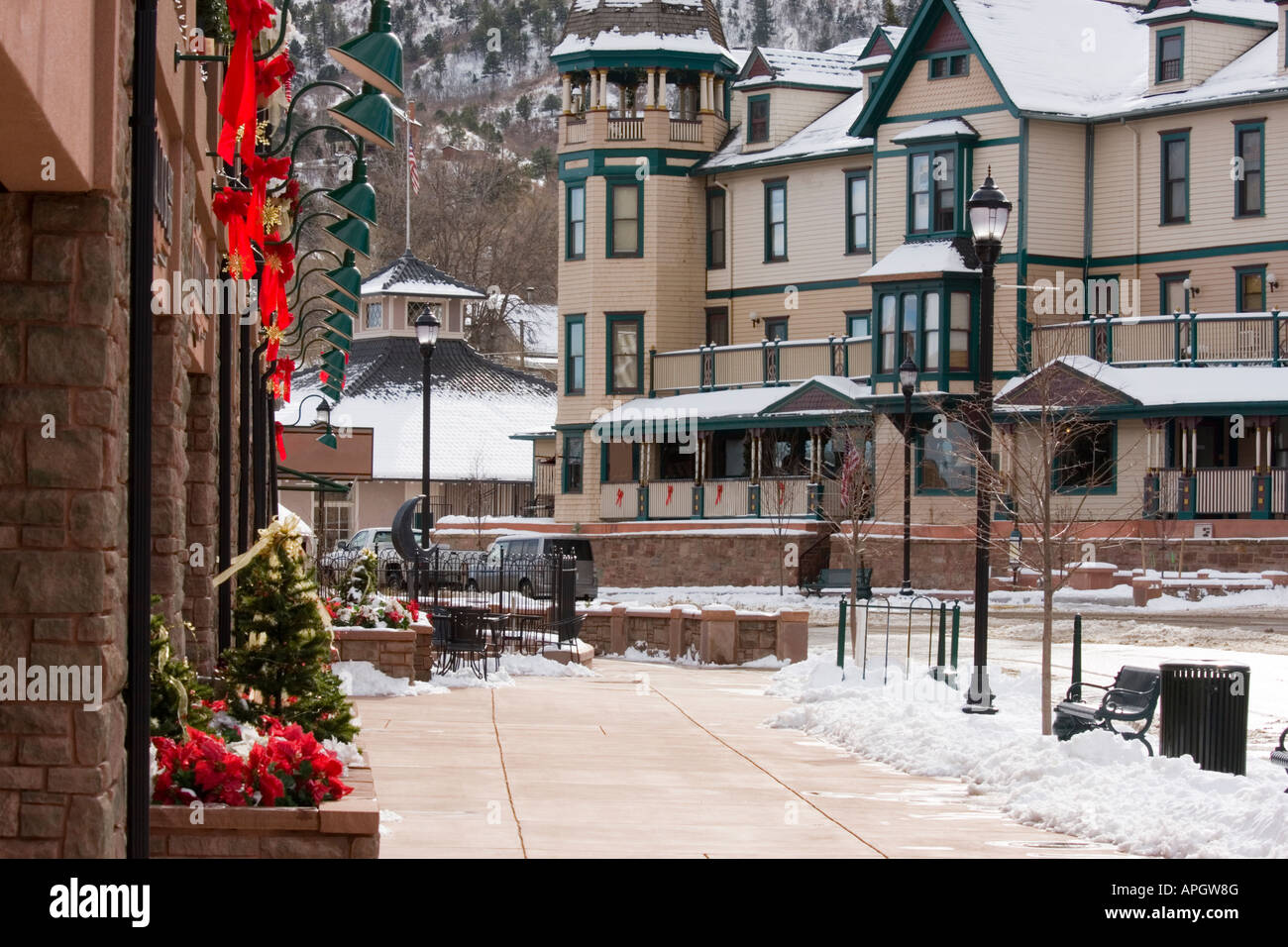 Victorian style corner shops in Manitou Springs Colorado Stock Photo
