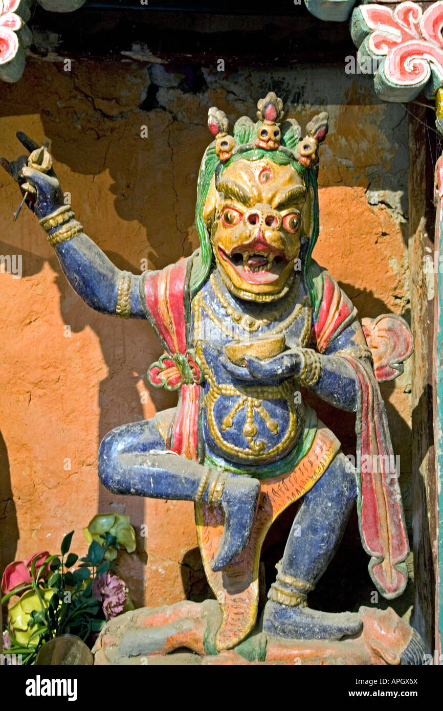 Mahakala Deity sculpture. Karki Gompa. Manang village. Annapurna circuit trek. Nepal Stock Photo