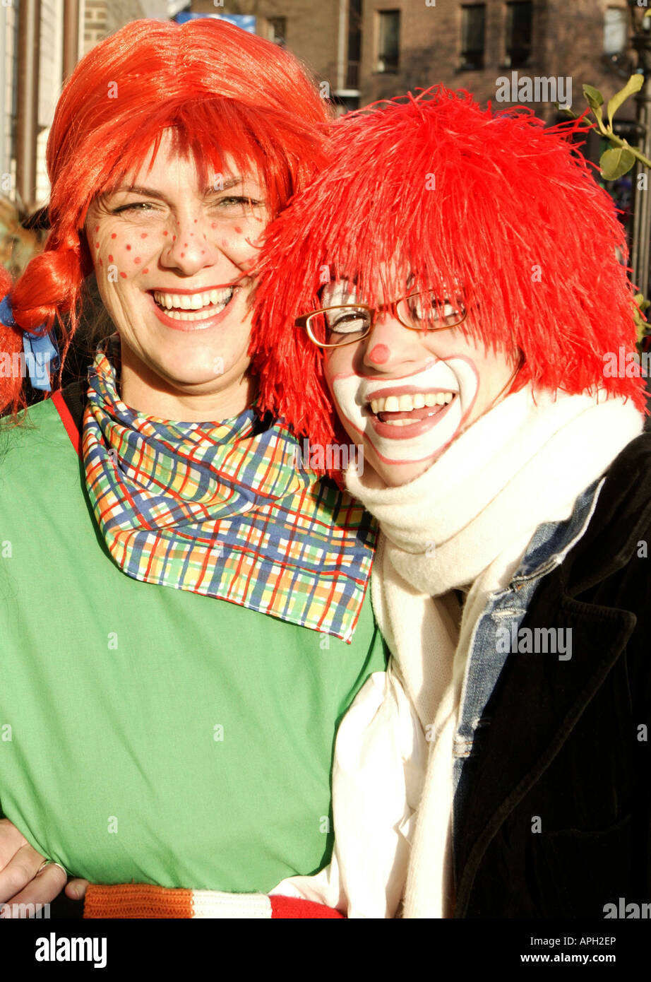 Carnival Clown Two Dressed Up Happy Face Fun Sun Orange Hair