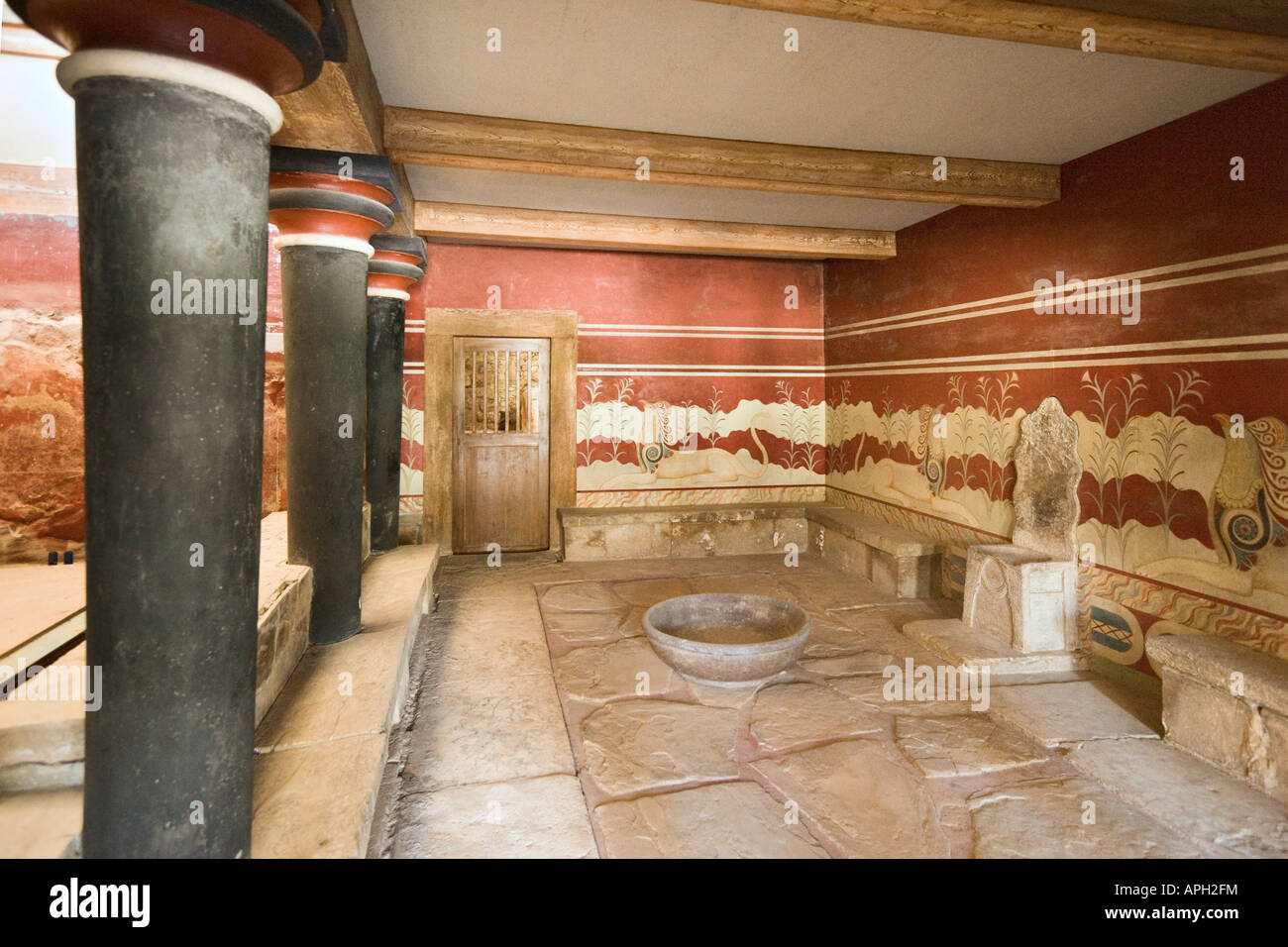 Throne Room, Minoan Palace of Knossos, Heraklion, Crete, Greece Stock Photo