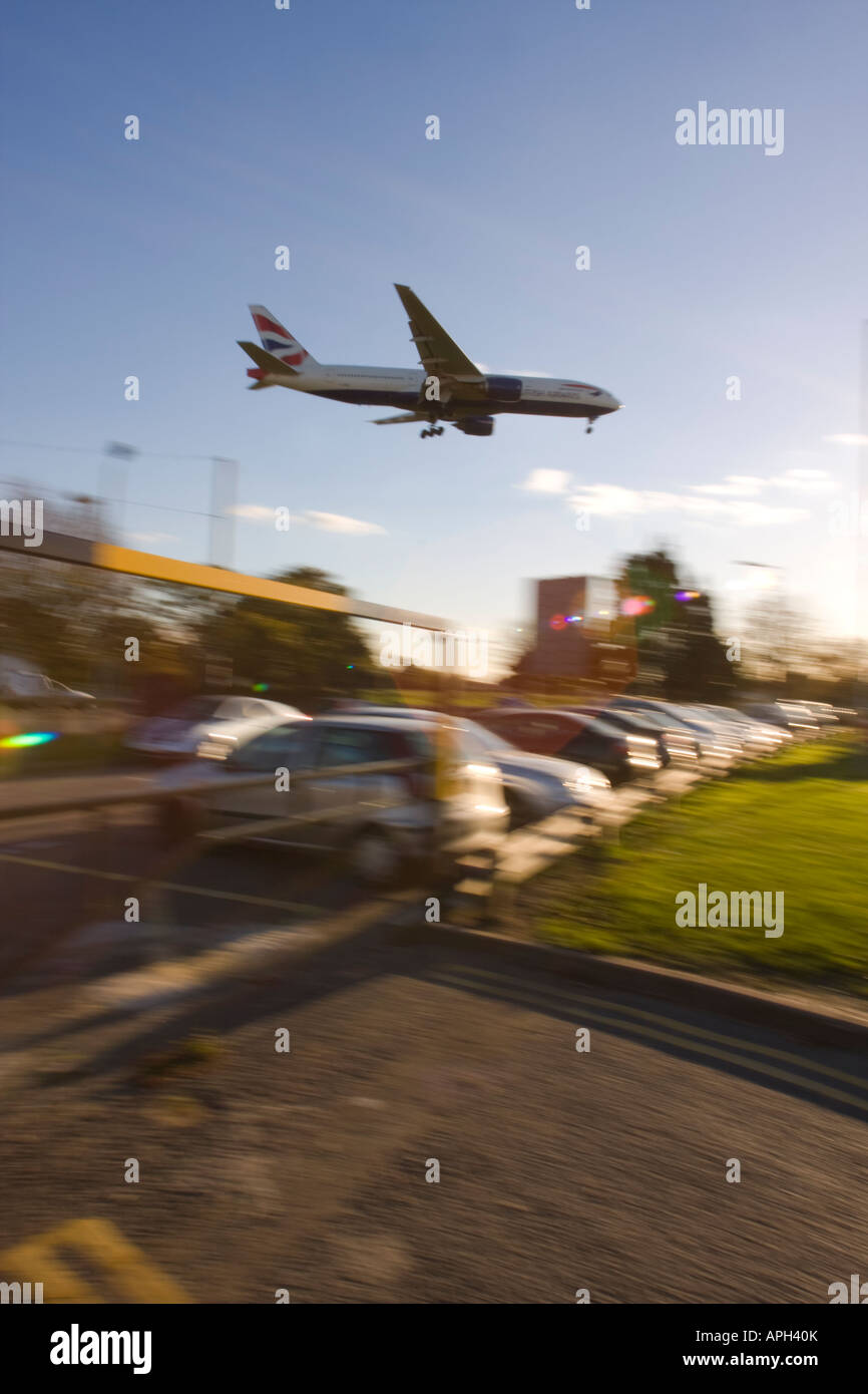 British Airways Boeing 777-236ER coming to land on runway 27L at London Heathrow Airport UK Stock Photo