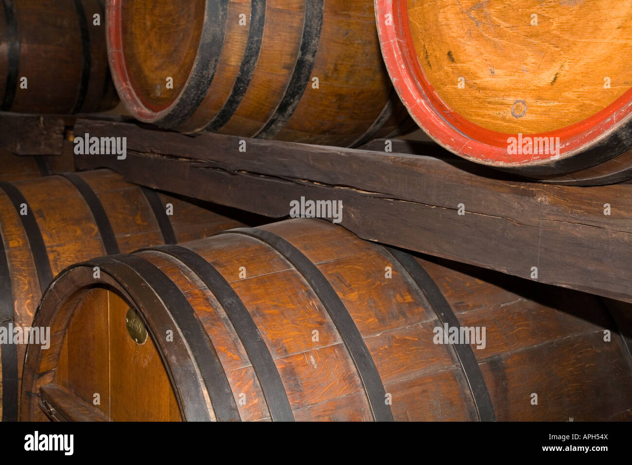 Oak wine barrels in an ancient wine cellar Stock Photo Alamy