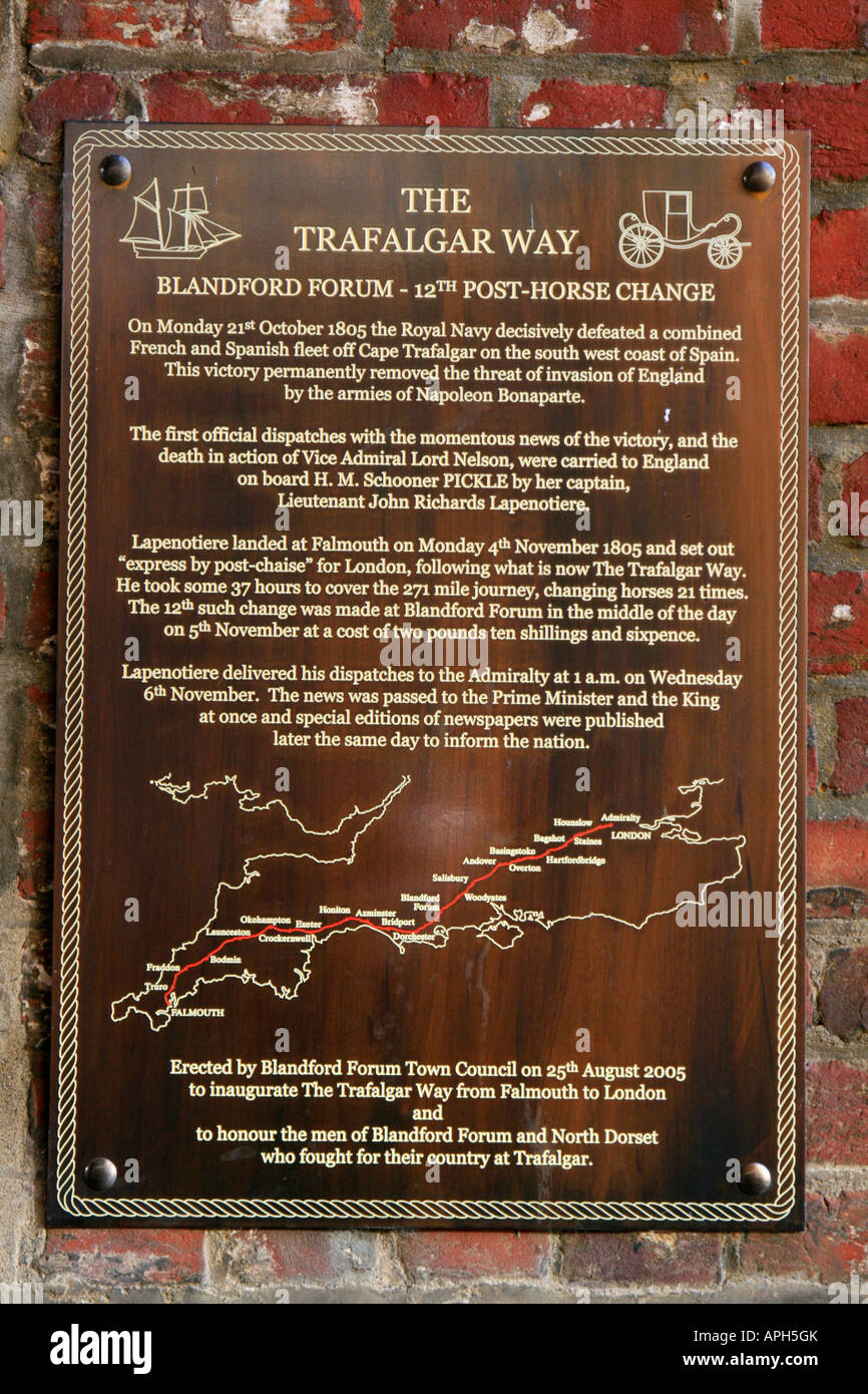 blandford the trafalgar way 12th post horse change plaque dorset
