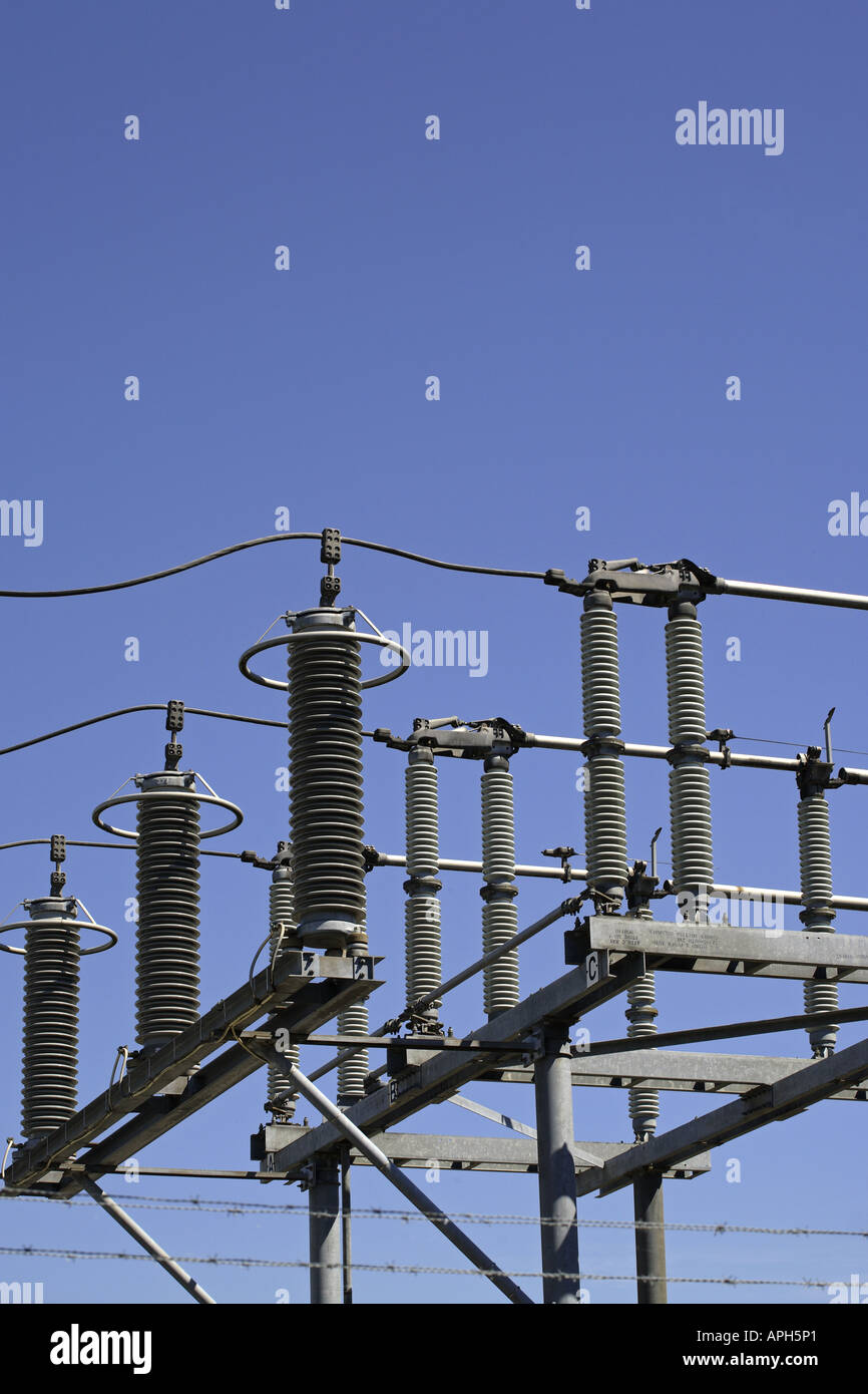 Electricity connection units (transformer) at power sub station Stock