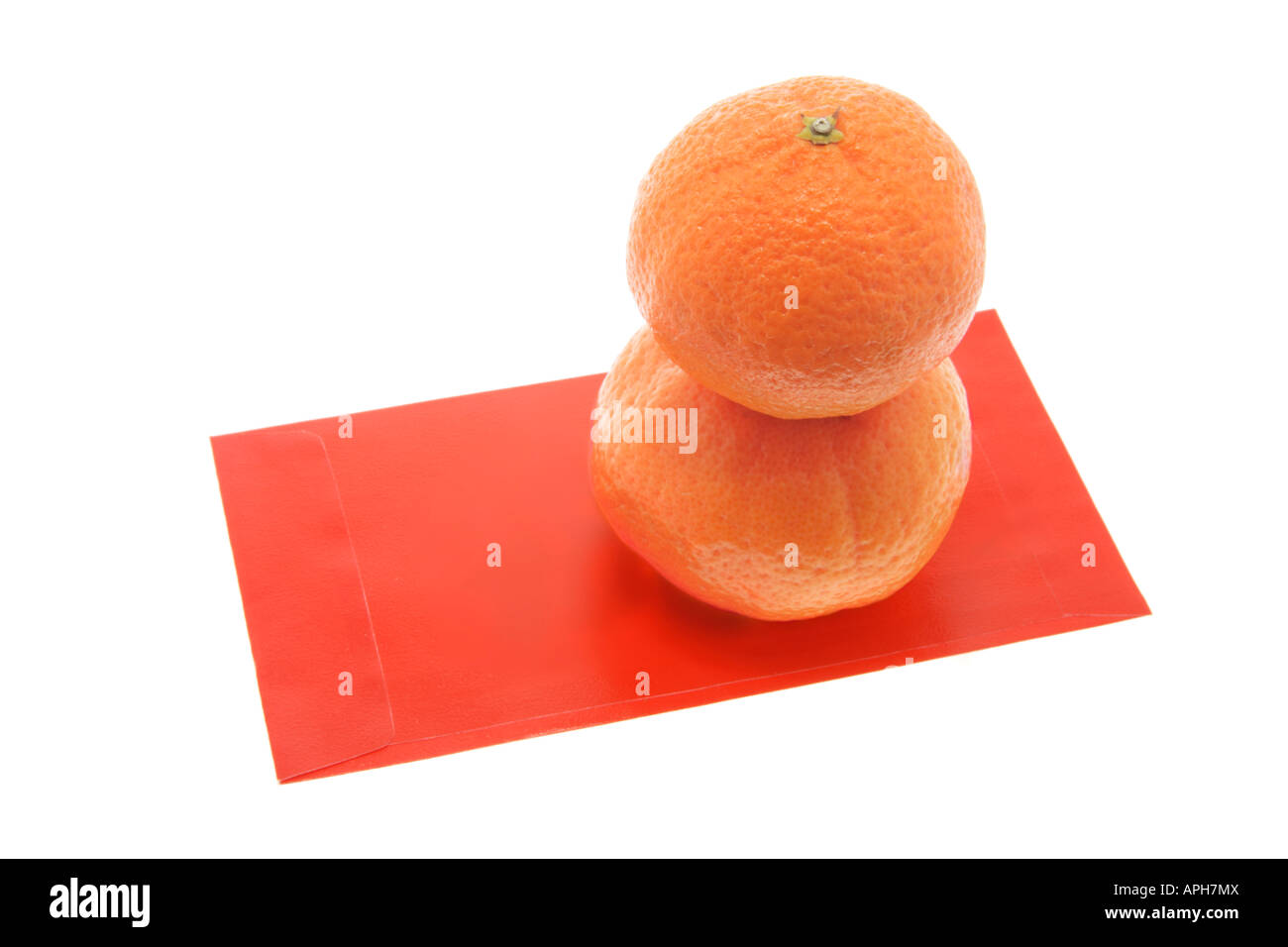 Mandarins on Red Packet Stock Photo Alamy