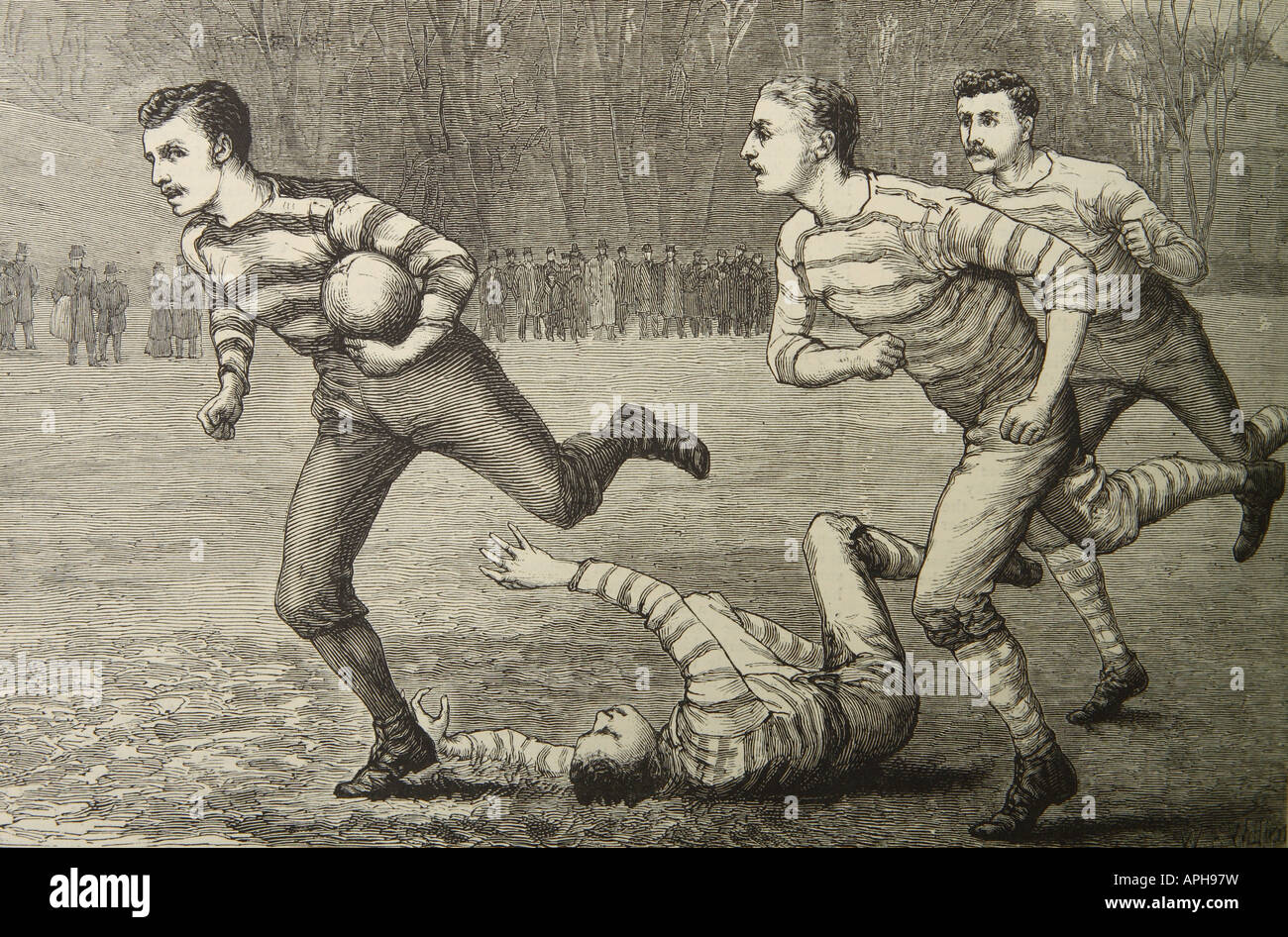 Rugby football being played by Victorians from a sketch published in