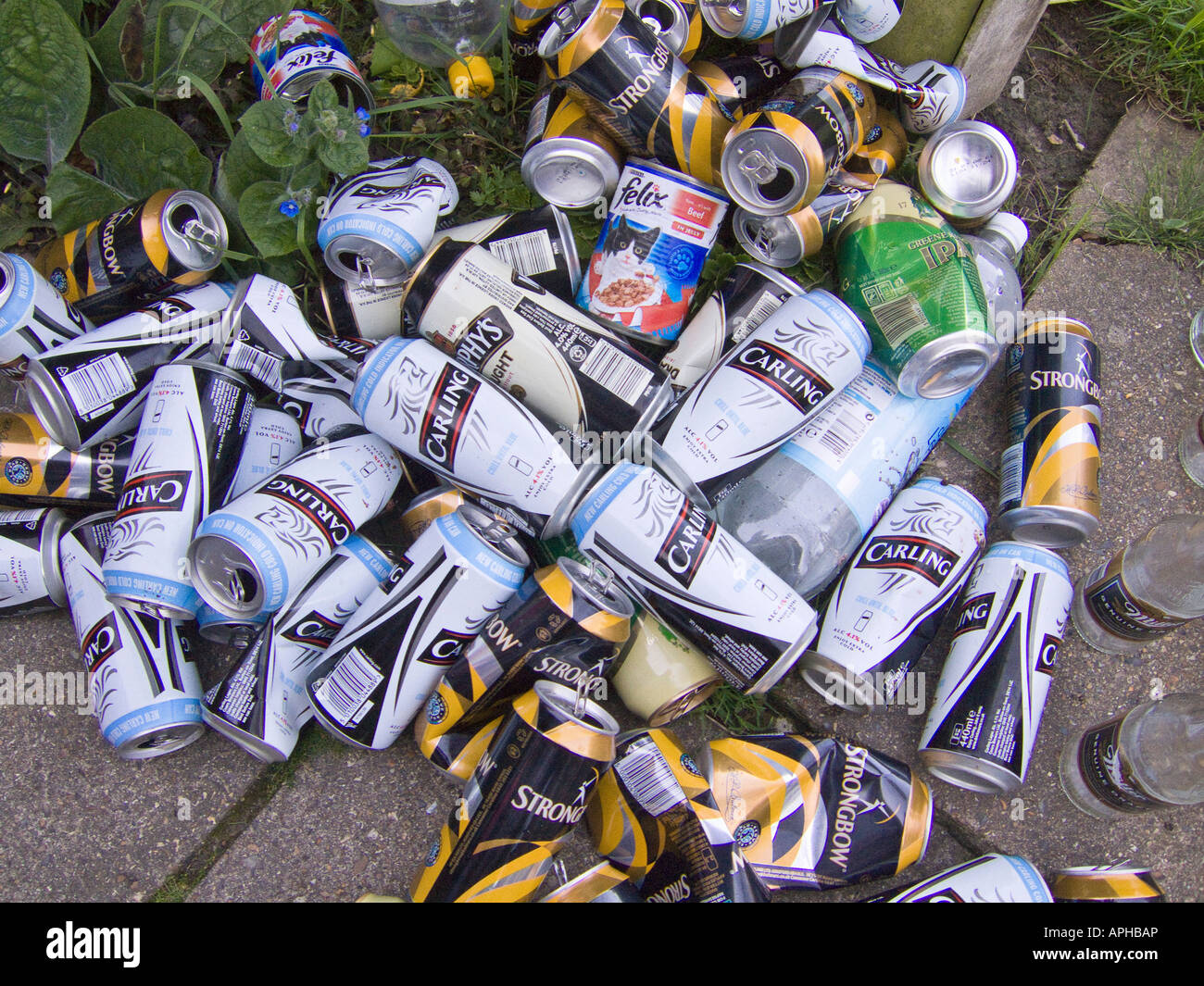 Discarded Empty Beer Cans and Bottles Stock Photo - Alamy