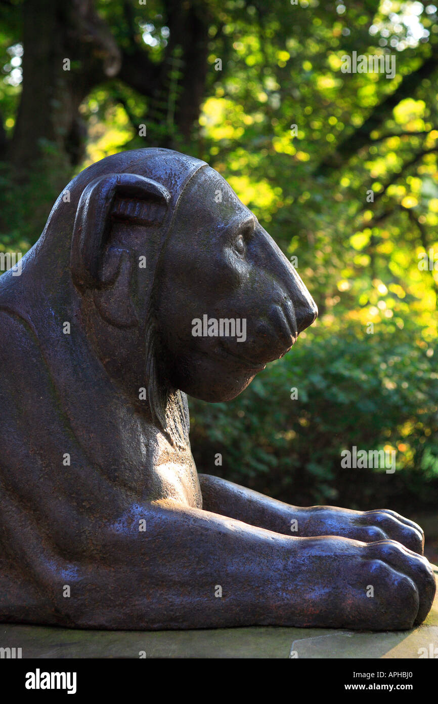 Lion sculpture outside Diana Temple Lazienki Park Warsaw Poland Stock Photo