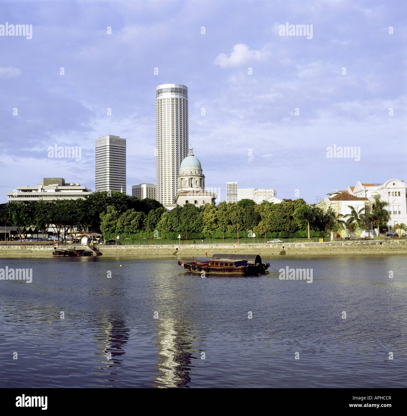 geography / travel, Singapore, city views, cityscape Singapore River with a view of Raffles city centre / center, Victoria Memorial Hall, overview, , Stock Photo
