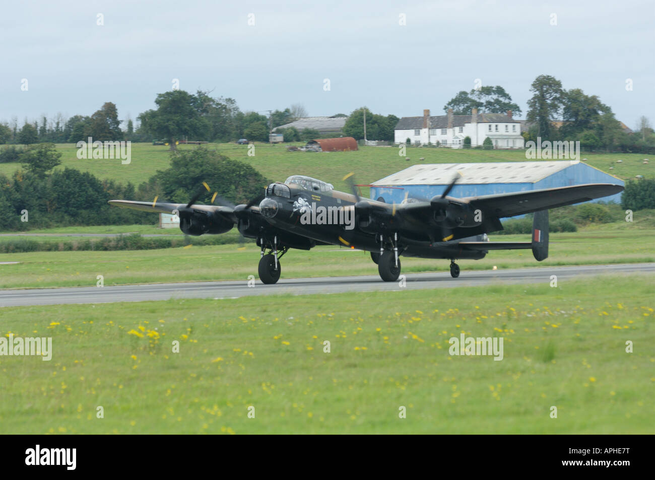 Lancaster bomber landing at Exeter Airport Uk England Stock Photo Alamy