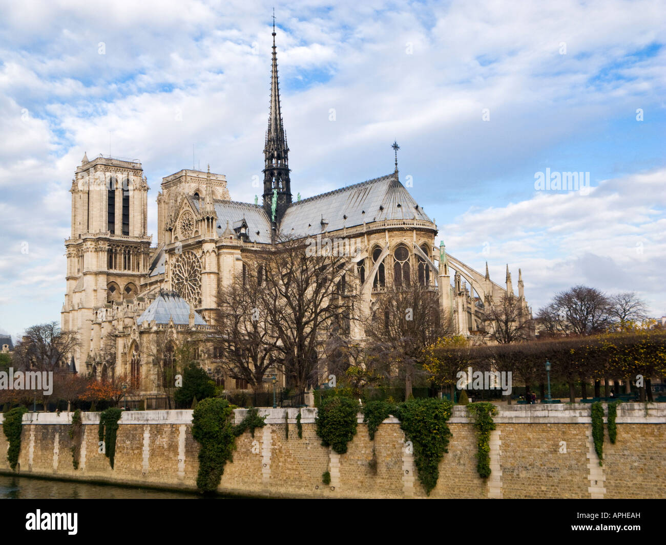 Notre Dame Cathedral from Quai de la Tournelle, Paris, France, Europe Stock Photo