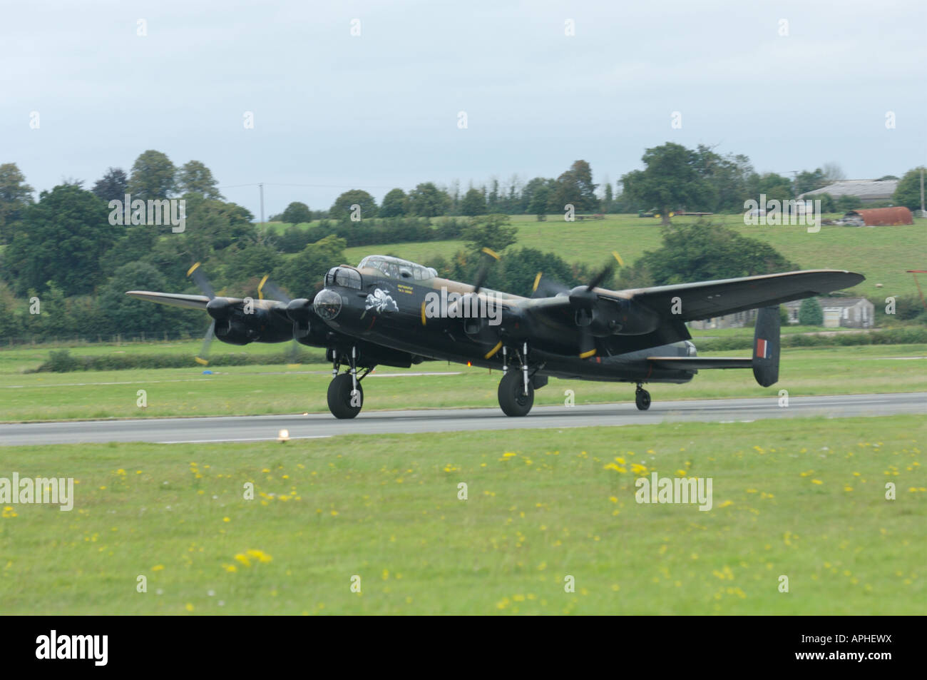 Lancaster bomber landing at Exeter Airport Uk England Stock Photo Alamy