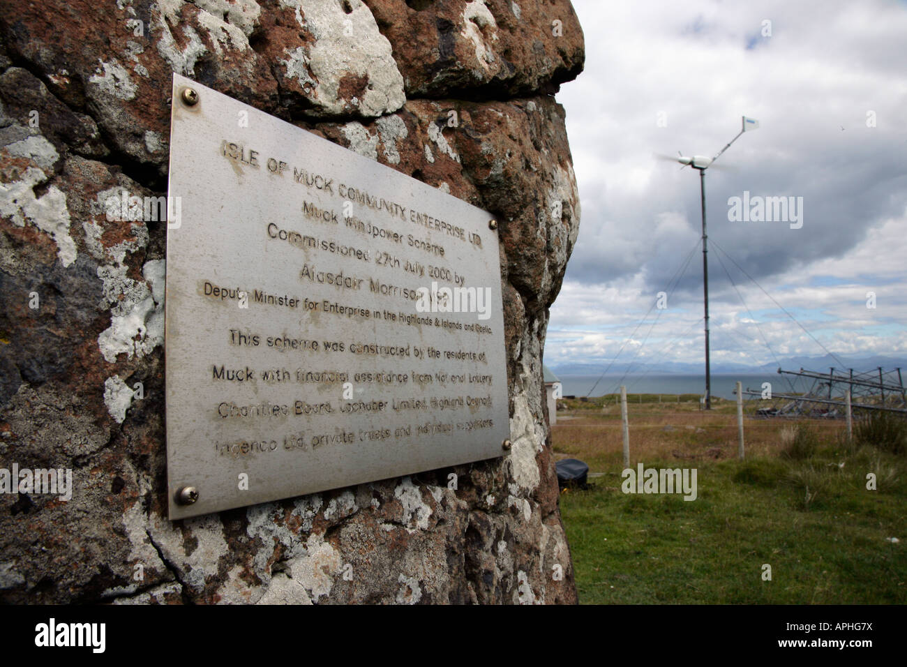 Small wind turbine on the Isle of Muck, Inner Hebrides, Scotland Stock Photo