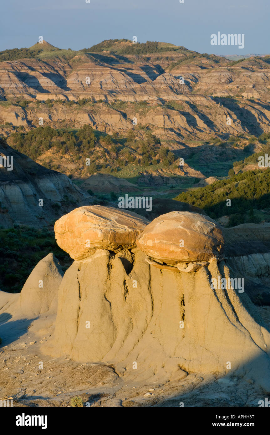 Cap rocks at sunset Makoshika State Park Montana Stock Photo Alamy