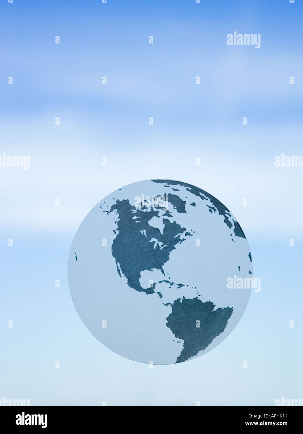 Planet Earth – white frosted image in blue sky. View of the Americas. Open sky in the background. Stock Photo