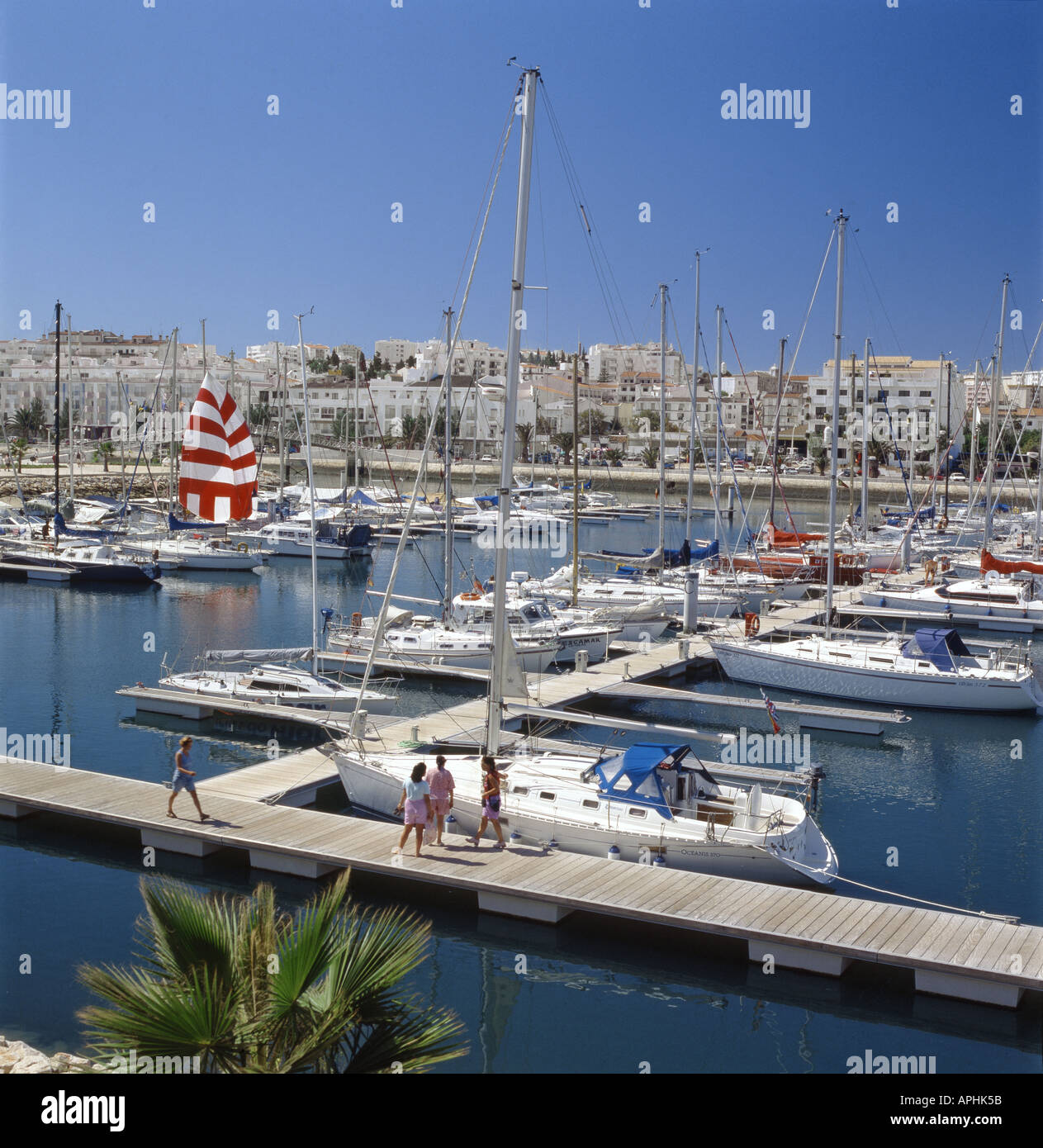 Portugal the Algarve, Lagos town seen over the marina Stock Photo